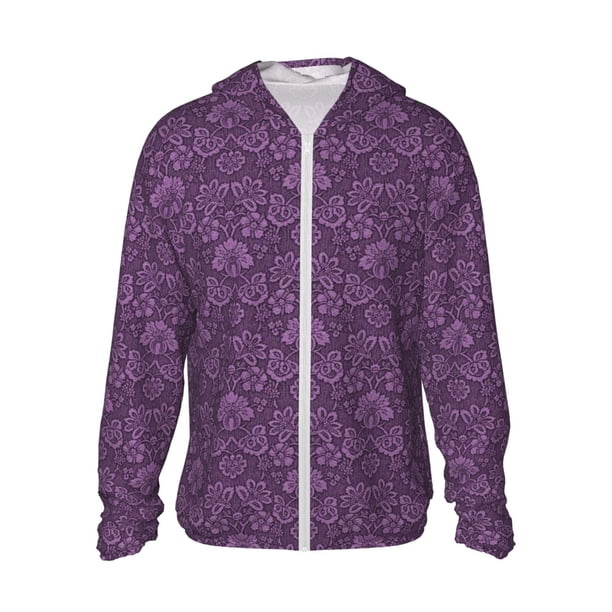 Fotbe Retro Florals Purple Chaqueta con Protección Solar UPF 50+ para Hombre y Mujer, Camisa con Capucha y Bolsillos-Medium