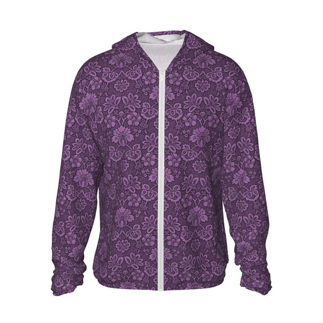 Vsdgher Rétro Floraux Imprimé Violet Sweat à Capuche Adulte pour Hommes Femmes, Manches Longues Protection Solaire Chemises de Pêche pour Course Natation-Petit