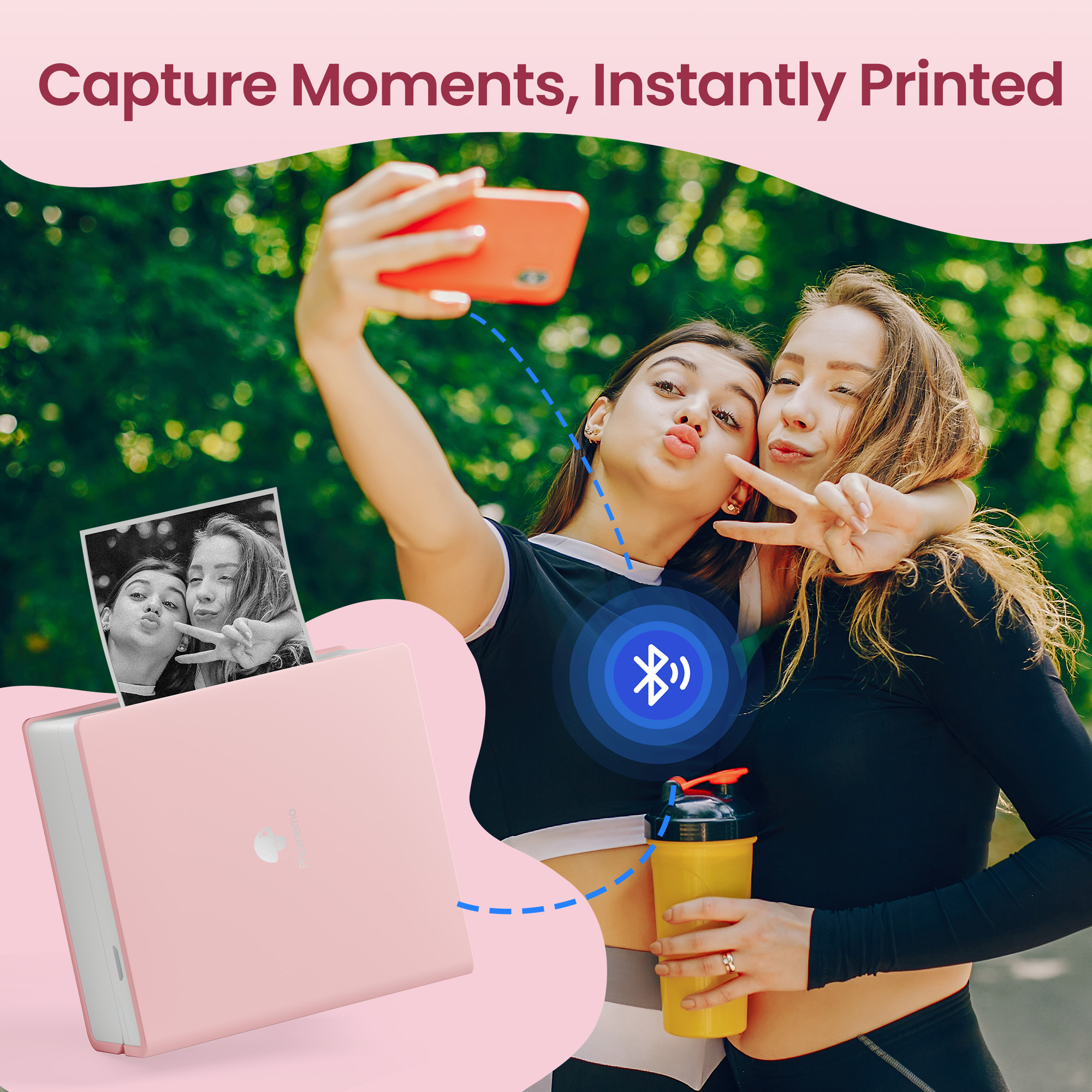 Phomemo Sticker Printer - M02 Label Maker Portable Bluetooth Thermal Sticker Printer for Notes, Gifts, Journals, Planners, Scrapbooking, and Creative Projects(Pink)