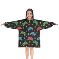 Colorful Controllers Games Icons Black Pattern Blanket Hoodies for Kids 6-13YR Oversize Wearable Blanket Hoodies for Boys Girls Teens