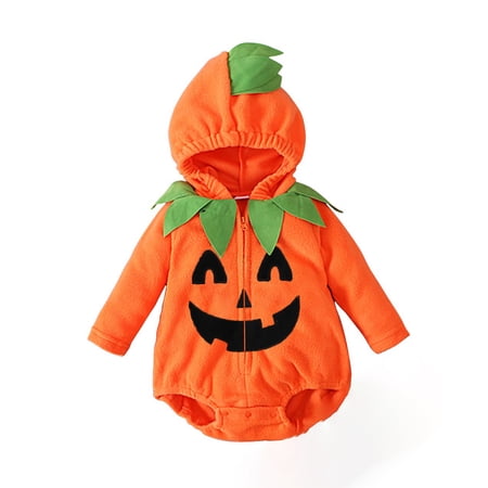 Zylarhe Baby Halloween Bodysuit Baby Boy Girl Halloween Orange Pumpkin Jumpsuit Knit Sweater Romper Orange 0-6 Months