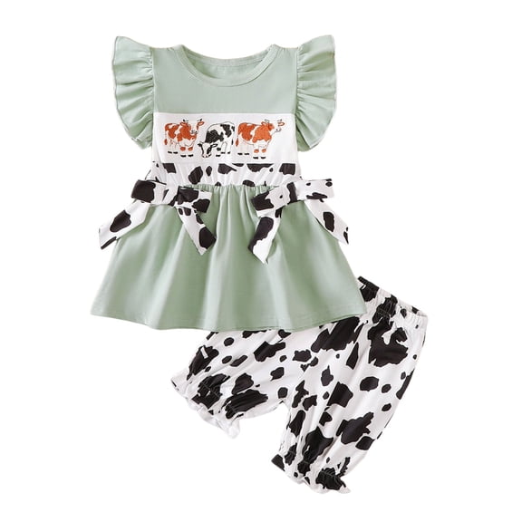 TOWED22 Baby Girl Summer 2 Piece Outfit Sleeveless Butterfly Print Cami with Elastic Waist Shorts 9M-4T(Green,3-6 Y)