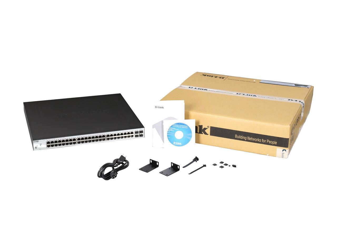 D-Link DGS-1210-52MP Ethernet Switch - 52 Ports - Manageable - Gigabit Ethernet - 10/100/1000Base-T, 1000Base-X - 2 Layer Supported - 4 SFP Slots - Twisted Pair, Optical Fiber - 1U High - Desktop,