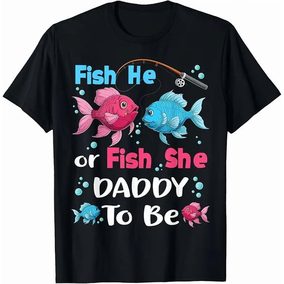 Fish He or Fish She Gender Reveal for Dad To Be Men Short Sleeve Graphic T-Shirt