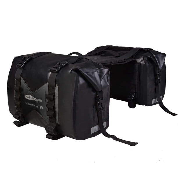 AFISHTOUR Alforjas Impermeables para Moto - Bolsas de Equipaje para Moto de 50 L para Viajes en Moto - Bolsas para Alforjas para Moto - Bolsa Desmontable para Scooter Honda Suzuki Yamaha (Paquete de 2