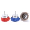 thumbnail image 4 of 3Pcs 3Inch Nylon Filament Abrasive Wire Cup Brush Kit with 1/4 Inch Shank, Include Fine Medium Coarse Grit Removal Rust,Red&Blue&Grey, 4 of 6