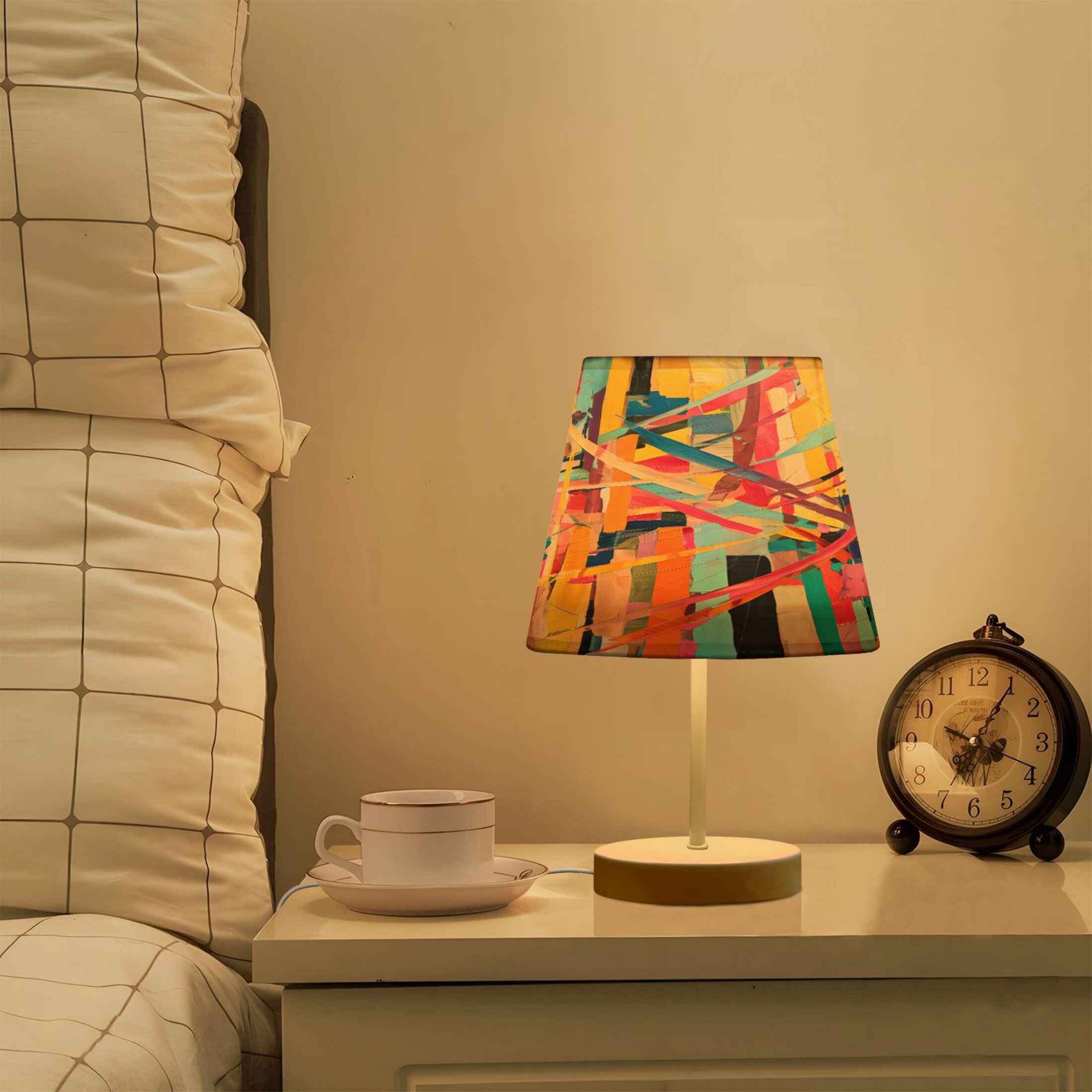 Abstract Line Oil Painting Desk Lamp LED Table Nightstand Lamps with 3 Color Temperatures for Home Bedroom Living Room Decor 8x12