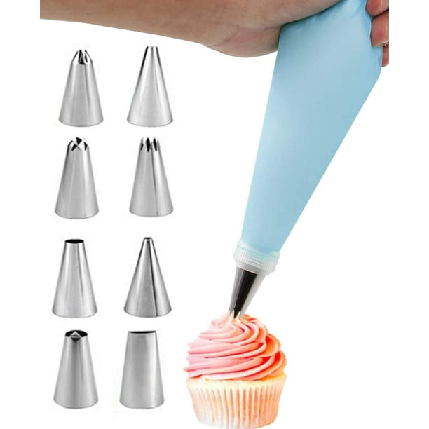 8 boquillas de repostería y 1 manga pastelera de silicona reutilizable, kit profesional de accesorios para hornear DIY para decorar pasteles de magdalenas y magdalenas TUNC Sencillez