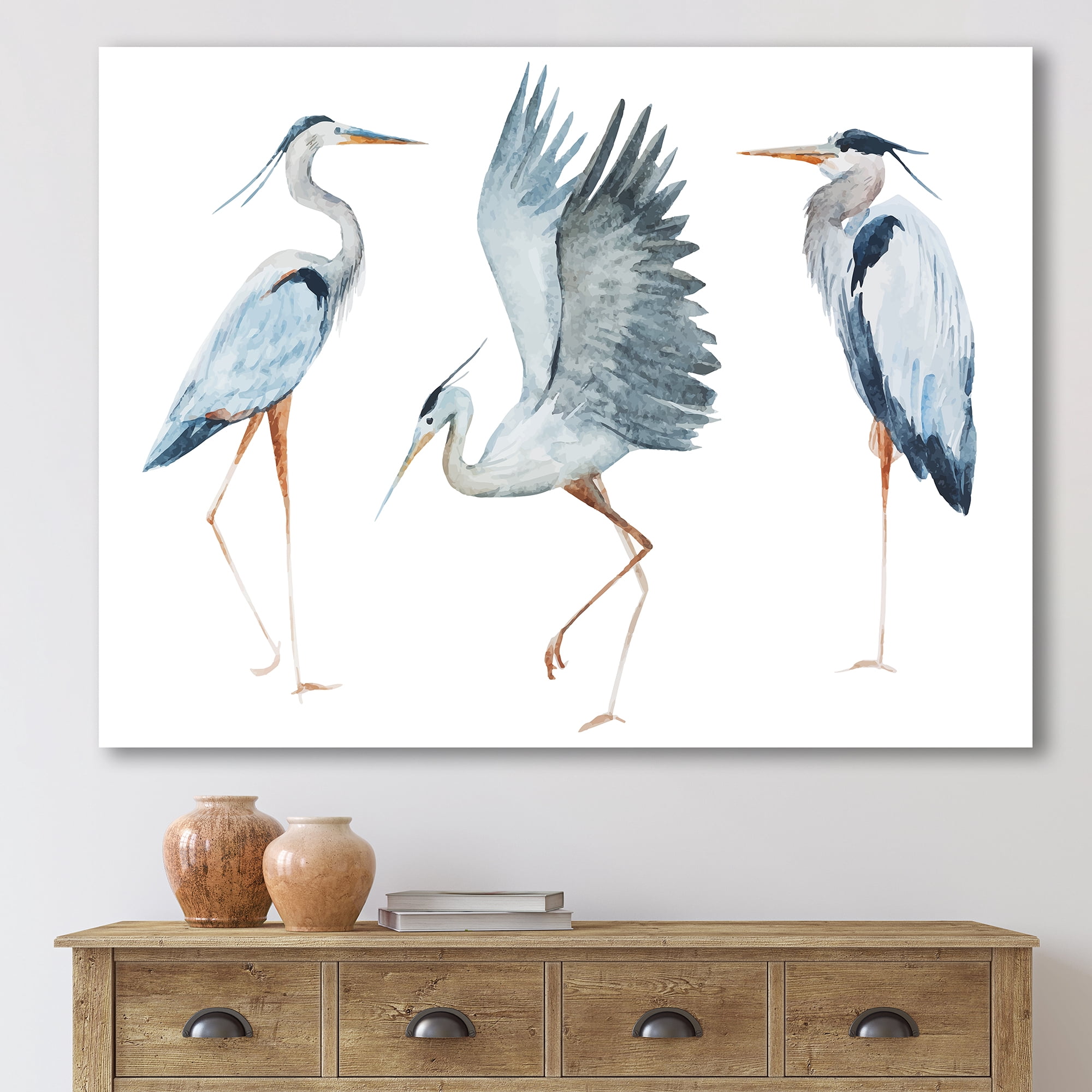 Designart ' Portrait Of Heron Birds II ' Traditional Canvas Wall Art Print