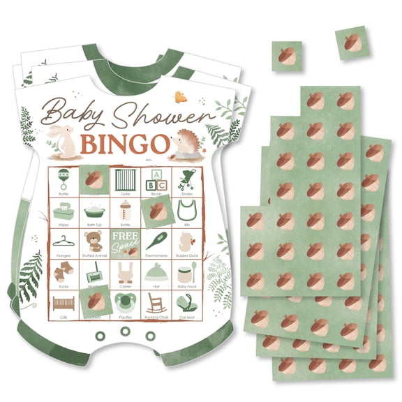 Big Dot of Happiness Woodland Animals Baby Shower Bingo Cards and Markers, Forest or Greenery-Themed Party Activity, Picture Bingo Game - Set of 18