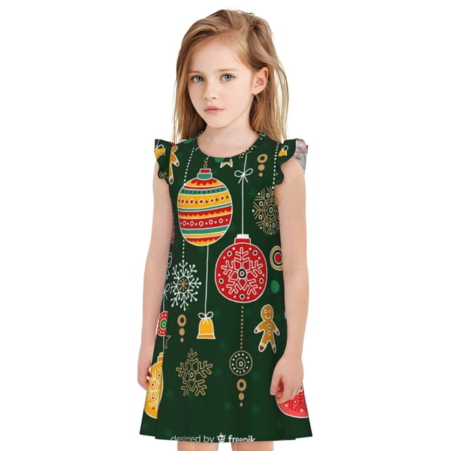 Balery Christmas Camisón de princesa para niñas, pijama de algodón con mangas abullonadas, suave y bonito.-Small