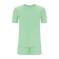 thumbnail image 5 of FAIWAD Womens Pajama Sets Ribbed Knit Lounge Sets Short Sleeve Tops and Ruffle Shorts 2 Piece Loungewear S-2XL, 5 of 8