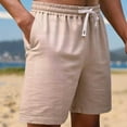 thumbnail image 5 of Men's Basketball Shorts Summer Shorts Men's Casual Drawstring Elastic Waist Solid Color Pocket Breathable Beach Shorts Khaki XL, 5 of 9