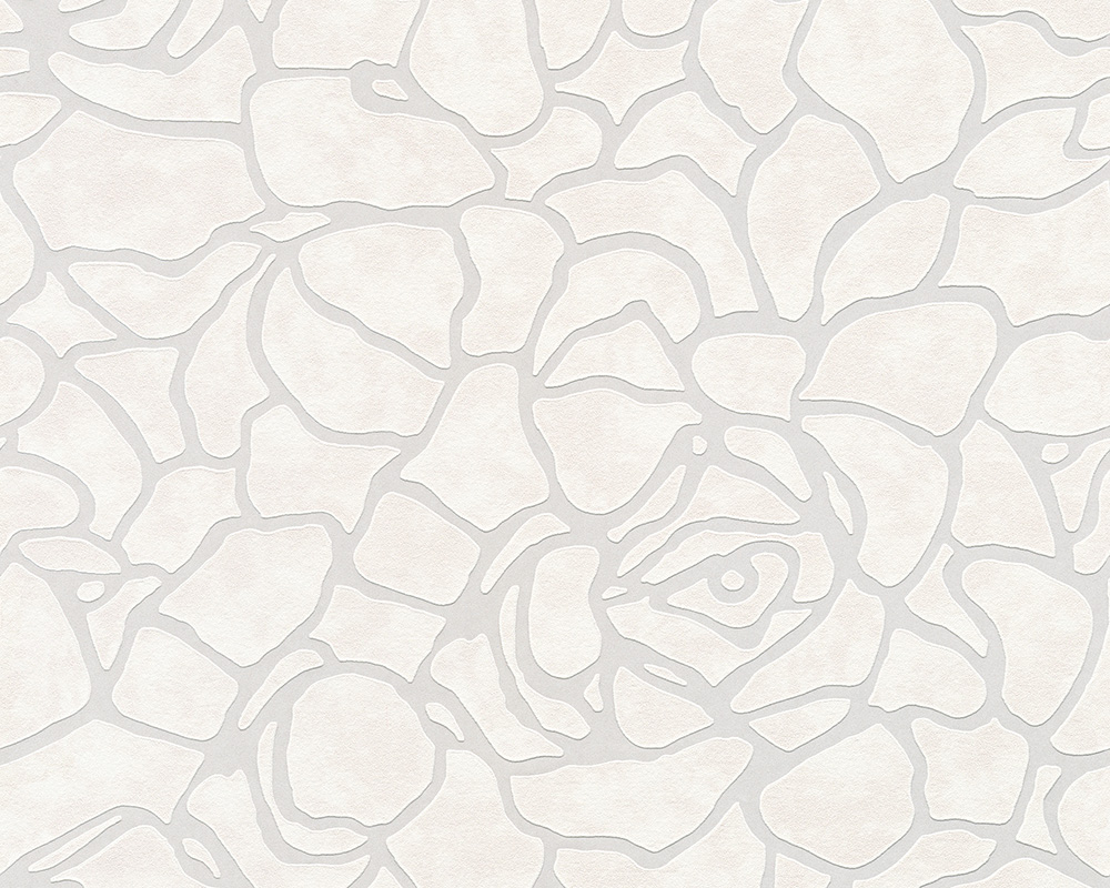 Flock 4 Glamour Baroque Flower Striped Gloss Embossed Cream Wallpaper