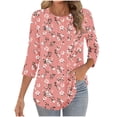 thumbnail image 2 of Qulqfy Scoop Neck T Shirts for Women 3/4 Length Sleeve Causal Loose-Fitting Tunic Basics Vacation Women's Summer Tops L, 2 of 5