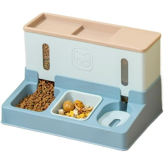 Colourtree Pink Cat Food and Water Dispenser Automatic Dog Feeder Waterer 3 in 1 Auto Pet Food and Water Bowl Set Self Feeding for Puppy Kitten