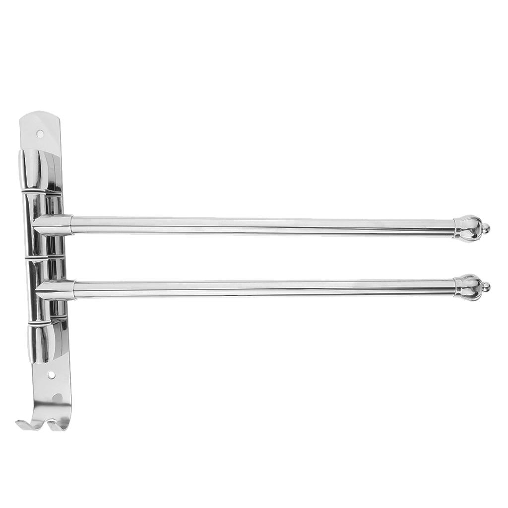 Wall Mounted Swing Towel Bar Stainless Bath Towel Rod Arm Silver_2Bars