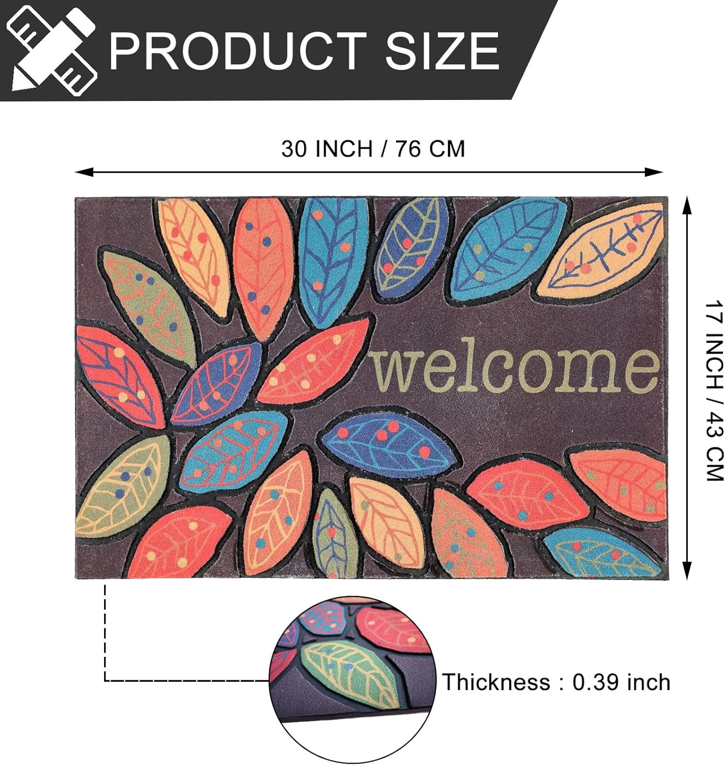Door Mat Welcome Mat 17x 30 Inch Front Door Mat Outdoor for Home Entrance Outdoor Mat for Outside Entry Way Doormat Entry Rugs, Heavy Duty Non Slip Rubber Back Low Profile, Leaves