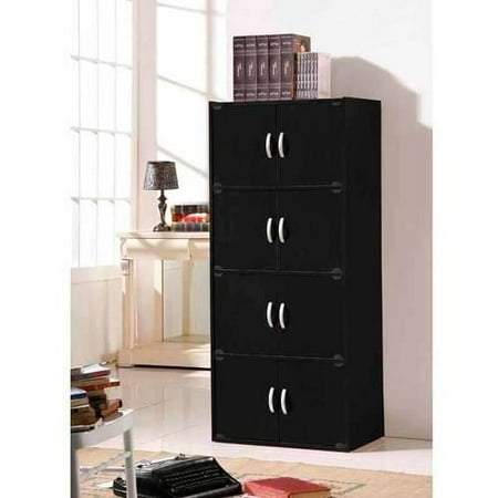 Storage Pantry Cabinet 4 Shelf 8 Door Slim Multipurpose Wood Black