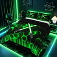 thumbnail image 2 of meiyoeat Neon Lights Full Size Comforter Sets for Boys, Sci-Fi Green Gaming Bedding Sets, Black Reversible 3pcs, 1 Comforter and 2 Pillowcases, 2 of 6