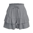 thumbnail image 7 of Qgtaibl Womens Loose Fit Flowy Shorts Fashion High Waisted Tiered Ruffle Shorts Casual Elastic Waist Drawstring Shorts with Pockets for Party Outdoor Gray M, 7 of 7
