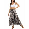 thumbnail image 3 of hirigin Women Boho High Waist Wide Leg Pants Summer Casual Palazzo Flowy Front Ties Beach Trousers Bohemian Clothes, S/ M/ L/ XL, 3 of 8