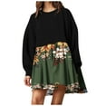 thumbnail image 2 of DecSea Women Oversized Patchwork Sweatshirt Dress Long Sleeve Drop Shoulder Crewneck Pleated Color Block Mini Dress, 2 of 5