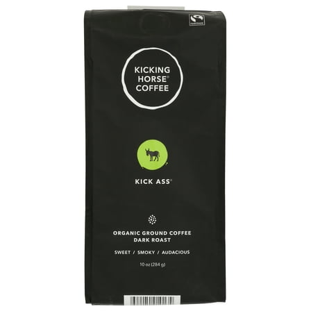 Pack of 6, Kicking Horse Kick Ass Dark Roast Organic Whole Bean Coffee, 10 oz