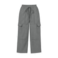 thumbnail image 6 of Women's Cotton Cargo Pants High Waisted Drawstring Wide Leg Trendy Casual Baggy Pants with Pockets 2026, 6 of 7