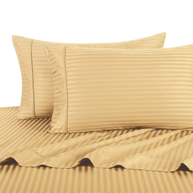 Royal's Stripe Gold 300-Thread-Count 3pc Super-Single Size Waterbed-Sheets 100% Cotton, Sateen Stripe Sheet Set