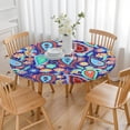 thumbnail image 3 of Stretch Round Tablecloth Boho Floral Design, Elastic Hem for 38 to 42 Inch Tables, 44" Durable Vinyl Cover for Cafe & Home, 3 of 7