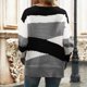 thumbnail image 4 of Color bloqueo suéter poliéster cómodo transpirable mujeres patchwork patrón geométrico superior para Otoño Invierno gris M, 4 of 6