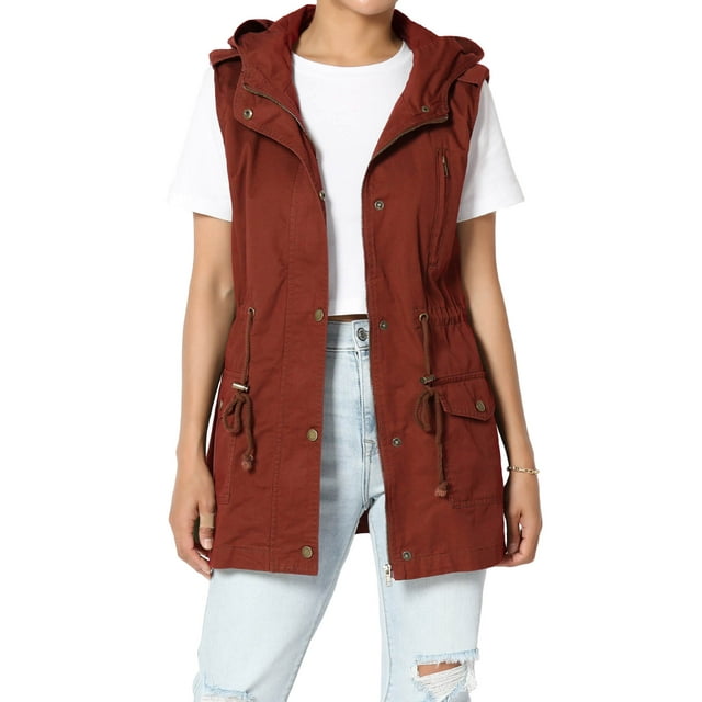 TheMogan Women's S~3X Drawstring Loose Fit Utility Vest Sleeveless Military Jacket