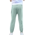 thumbnail image 5 of YOUYEDIAN Boys Cinch Sweatpants Unisex Cotton Comfort Workout Bottoms Summer Lightweight Running Joggers Pants (Green, 8-9 Years), 5 of 8