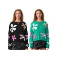 thumbnail image 4 of Michellecmm  Women's Floral Print Sweaters Long Sleeve Drop Shoulder Loose Pullover, 4 of 9