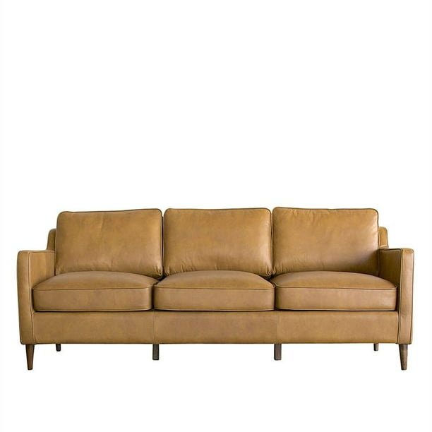 Mid Century Modern Madison Brown Cognac, Lacrosse Leather Sofa