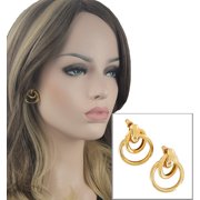 Pierced Earrings Gold Tone Interlocking Ring Door Knocker Lightweight 1 1/4" Ladies Adult Female Women