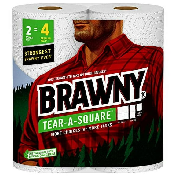 BrawnyÂ® Tear-A-SquareÂ® Paper Towels, 2 Double Rolls = 4 Regular Rolls