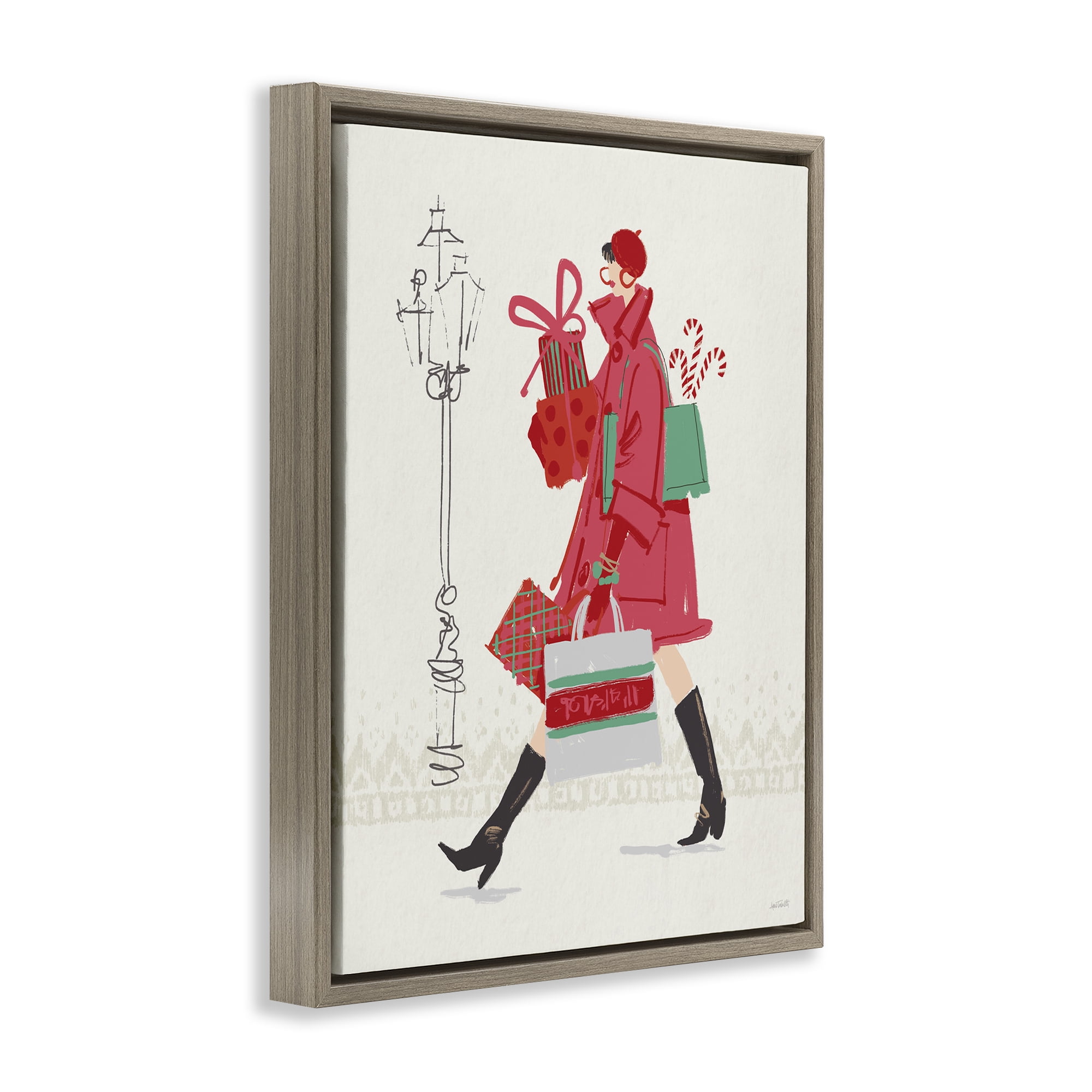 Stupell Industries Trendy Festive Fashion Holiday Painting Brown Floater Framed Canvas Art Prints Wall Art, 25 x 31
