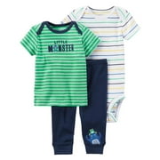 Carter's Baby Boys 3 Piece Bodysuits and Pants Set Outfit Stripes  Monster Print Infants Size Preemie