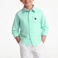 thumbnail image 2 of Boys Button Down Shirt 100% Cotton Long Sleeve, Puppy Embroidered Casual & School Shirt for Kids Kids to Teen, Green, Sizes 3-16 Years,Size 15-16 T, 2 of 7