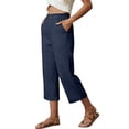 thumbnail image 2 of Nestiefly Women's 2026 Linen Cropped Pants Elastic Waist Wide Leg Summer Beach Capris Navy XL, 2 of 5