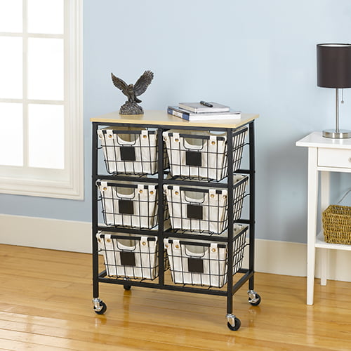 Better Homes and Gardens 6 Drawer Wire Rolling Cart, Black