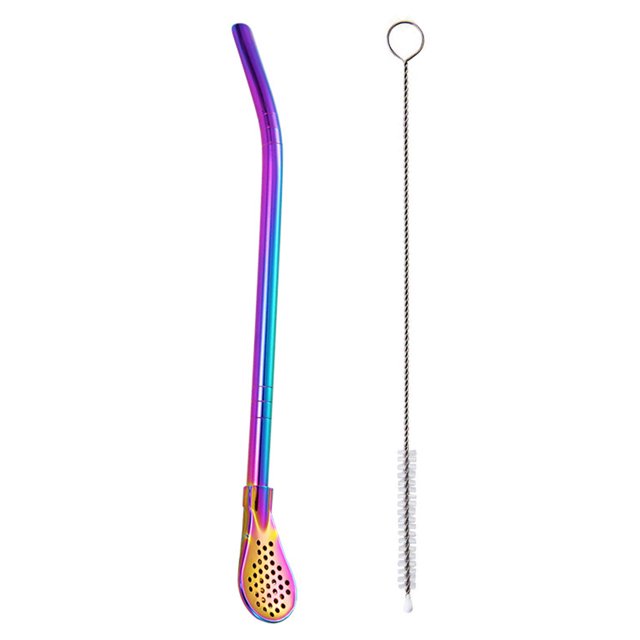 CSChome Paille en Acier Inoxydable Colorée Pailles à Thé en Acier Inoxydable Cuillère Filtre Maille Uniforme Réutilisable Outil à Thé Gourde avec Brosse (10 Pcs/boîte)