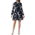 thumbnail image 3 of Women's Summer Dresses 2025 Floral Tie V Neck Semi Sheer Long Sleeve Layered Tiered Chiffon Mini Dress S Navy Blue, 3 of 6