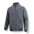 thumbnail image 3 of Men's Lightweight Windbreaker Jackets Button Stand Collar Zip Long Sleeve Fall Casual Coat with Pocket, 3 of 5