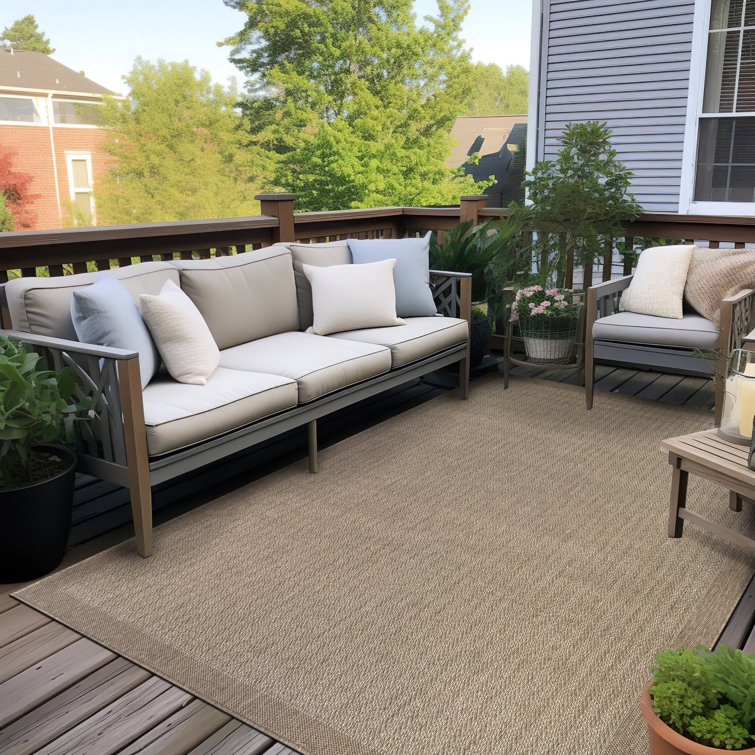 World Rug Gallery Contemporary Bordered Weather Resistant Reversible Indoor/Outdoor Area Rug - YELLOW 5'x7'