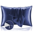 thumbnail image 1 of Satin Silk Pillowcases 2 Pack with Hidden Zipper, Navy Pillow Cases Queen Size Set of 2, Super Soft and Cooling Pillow Case with Envelope Closure (20x30 Inches), 1 of 5