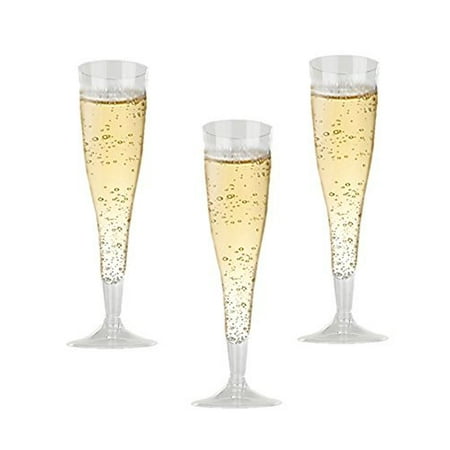 - High Quality Hard Plastic Clear Champagne Flutes. 6 Ounce Capacity, Set of 18 Disposable Glass Drinkware.