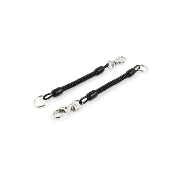 2 Pcs 6 Length Lobster Clasp Stretchy Spiral Coiled Strap Lanyard Keyring Black